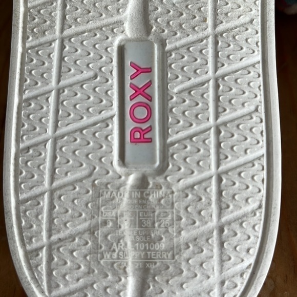 ROXY Women’s Slippy Terry Slides Sandals white multi rainbow cloth upper 8 - Picture 7 of 10